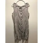 Eileen Fisher Linen Blend Dress Womens Large Gray Button Front Sustainable