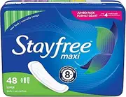 Stayfree Maxi Super Long Pads For Women, Wingless, Reliable Protection and Absorbency of Feminine Periods, 48 Count (Pack of 1)