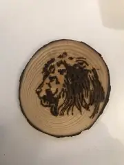 2.5” Hand Burned Pyrography Ornament -Original Composition “Lion Side Profile”