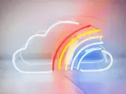 White Cloud Rainbow Acrylic 14" Neon Light Sign Lamp Real Glass Bedroom Open Bar