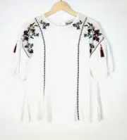 Wrangler NWT Womens Foral Crochet Tassel Boho Peasant Top Size Small
