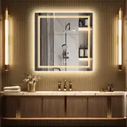 TOOLKISS LED Square Frameless Salon / Bathroom Wall Mirror – 90 x 90cm, Dual LED Strips, Anti-Fog, Touch Control, 3 Light Modes (Warm/Cool/Natural), IP65 Waterproof, UL Certified