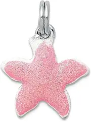 [JewelryWeb] 925 Sterling Silver Solid Polished back Glitter enamel Enameled Sparkle Sea shell Nautical Starfish With Spring-Ring Charm 22x15mm Wide Bead-Charm for Women