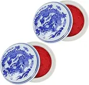 TEHAUX 2pcs Chinese Ink Pads Ceramic Box Calligraphy Inkpad Aesthetic School Supplies