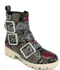 Women Multi Color Combat Boots Buckle Strap Zip up($72)