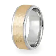 10K TWO TONE GOLD MENS WEDDING BANDS RINGS HAMMERED FINISH 7MM