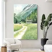 Modern 100% Hand Painted Big Size Artwork - Green Grassland Path Scenery Texture Home Oil Painting,Artwork Decoration for Office Living Room Bedroom Stairway Decoration,As Shown,80 X 120 Cm(32"X48"