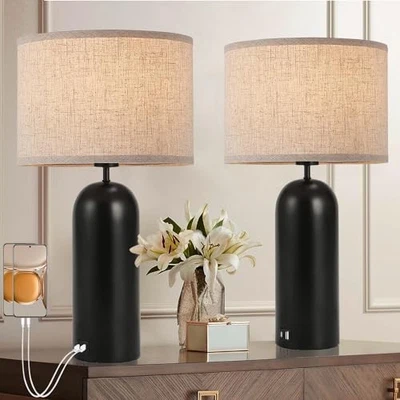 Table Lamps Set of 2 Touch Control Black&Table Lamps 3-Way Dimmable 22IN Cream