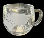 NESTLE Mugs 6 Globe World Map Etched Glass Coffee Tea Cups 8 oz Japan Cup Mug