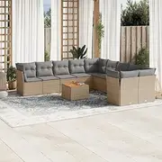 11 Piece Mix Beige Poly Rattan Garden Sofa Set with Cushions, Modular Design, UV-Resistant, Patio Furniture, Outdoor Chairs & Table for Small Balcony & Garden