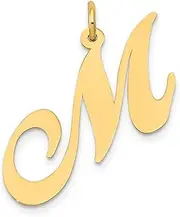 [JewelryWeb] 10k Solid Yellow Gold Large Fancy Script Letter M Initial Charm Pendant Necklace for Women