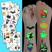 JCFIRE Halloween Temporary Tattoos for Kids, Glow in Dark Tattoos Stickers with Pumpkin Skull Ghost Monster for Halloween Party Favors Decoration