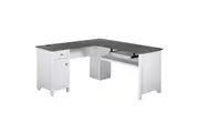 Maestro Furniture Beanca Corner L-shape Manager Office Study Desk W/ USB Charging Socket - Grey Oak & White