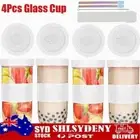 4x 710ml Bubble Tea Cups Kit w/ Lid & Straw Reusable Wide Mouth Smoothie Cups AU