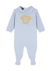 Versace Kids Medusa-embroidered Stretch-cotton Babygrow - Blue Light - 6/9M (6 Months) 6/9M (6 months)