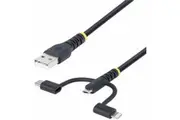 StarTech.com 3.3ft (1m) Rugged USB Multi Charging Cable, USB to Lightning/Micro-USB/Type-C, Apple MFi, Aramid Jacket, 3-in-1 Cha