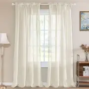 Natural Linen Blended Window Curtain Panels Semi Sheer Curtains 84 Inches Lon...