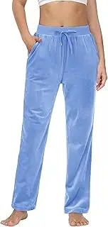 [MAGCOMSEN] Women's Velour Pants Soft Velvet Straight Leg Sweatpants Elastic Waist Warm Lounge Pant with Pockets