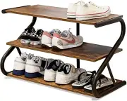 Aroktake 3-Tier Shoe Rack, Z-Frame Wooden Shelf with Durable Rustic