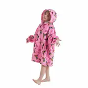 Cartoon one-piece flannel pajamas with hood, warm robe, warm lazy blanket, parent- outfit - Pink Monster