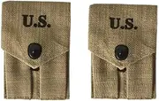 [Generic] (Pack of 2) WW2 US Army M1943 Double Ammo Colt .45 Pouch Canvas (Khaki)