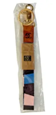 Keychain Lanyard w/ Stainless Steel Clasp and Ring Faux Leather Bound Tie