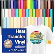 TECKWRAP HTV Vinyl Bundle Heat Transfer Vinyl 12"x10" - Includes 45 Sheets Assorted Colors Iron on Vinyl Pack, Heat Press Design for DIY T-Shirts and Other Fabrics