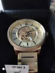Brand New ARMANI EXCHANGE AX1417 Automatic Gold Skeleton Dial Men's Watch