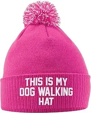 [Purple Print House] This is My Dog Walking Hat Bobble Hat, Birthday Accessories New Puppy Gifts Warm Winter Knitted Beanie Hat with Faux Fur Pom Pom for Womens Kids Girls Boys and Men