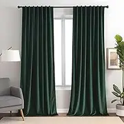 Aljctns Dark Green Velvet Curtains for Living Room 52" W x 96" L Luxury 85% Blackout Curtains for Bedroom,Thermal Insulated Super Soft Window Drapes Rod Pocket & Back Tab, 2 Panels Set
