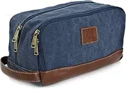 [Seemeroad] Travel Toiletry Bag for Men and Women, Canvas Toiletry Organizer Water-Resistant Vegan Leather, Hanging Dopp Kit Shaving Bag for Toiletries Accessories (Blue, Large)