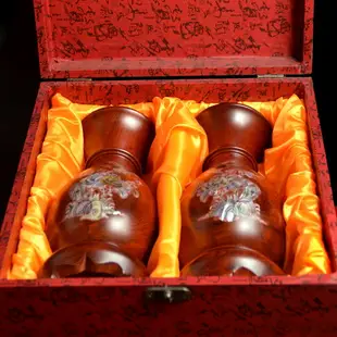 禪意閣 桃木葫蘆花瓶擺件鑲嵌彩貝木雕桃木彩貝花瓶送禮禮品擺設