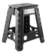 18" Folding Plastic Step Foot Stool with Handle - Black