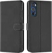 [Verco] Phone Case for Motorola Edge 30 Pro Case, Book Case Flip Cover for Motorola Edge 30 Pro Case [Card Slots/Stand] Black