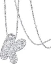 [PAVOI] 14K Gold Plated Cubic Zirconia Bubble Letter Initial Necklaces for Women | Gold Balloon Necklace Letter | Chunky Pendant Necklaces