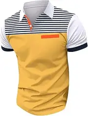 [Generic] Men's Fashion Strips T-Shirt Leisure Short Sleeve Buttons Lapel Tops Lightweight Short Sleeved T Shirt Tops Mens Plain T Shirts Pack Spring Summer and Autumn Casual Blouse