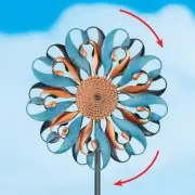 Blue and Copper Double Kinetic Metal Wind Spinner Yard Stake Garden Home Decor