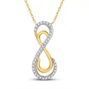 10k Yellow Gold Round Diamond Vertical Double Infinity Pendant 1/10 Cttw