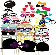 Party Props for Photo Booth Birthday Wedding Kids Adult Prom 58 Pcs, DIY Funny Skywoo Costumes with Mustache on a Stick, Hats, Glasses, Mouth, Bowler, Bowties