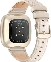 Tuocal Genuine Leather Strap Compatible with Fitbit Versa 3 / Fitbit Sense for Women Men, Soft Breathable Genuine Leather Adjusted Replacement Strap Wristband for Fitbit versa 3