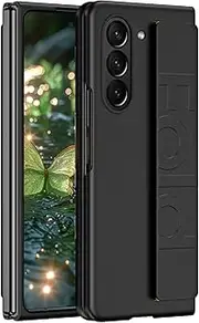 [Ephoou] Compatible with Samsung Galaxy Z Fold 6 Case with Hand Strap, Hard PC Cute Women Men Elastic Wristband Anti-Scratch Shockproof Cover Case for Samsung Galaxy Z Fold 6. QWD-Black