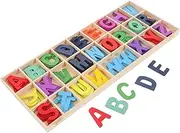 HONMEET Early Education Wooden Alphabet Blocks Matching Letters Learning Toys Decorative Wooden Letters Boys and Girls Puzzle Block Storage Tray