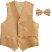 New formal men's tuxedo vest waistcoat & bowtie horizontal stripes beige wedding