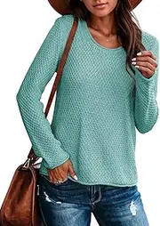 [Ebifin] Women's Crew Neck Pullover Sweater Solid Color Casual Warm Lightweight Knit Sweaters
