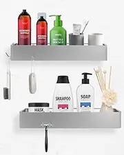 NestHub Shower Caddy - 2 Pack Adhesive Shower Organizer, Drill-Free Shower Shelves for Inside Shower, Rustproof Stainless Steel Shower Rack for Bathroom, Dark Grey