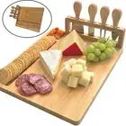 Cheese Board Set Rectangle Stainless Steel Knife Cutter Wooden for Birthday