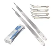 2Pcs Scalpel Handle Long #3L + Removable 10 Scalpel Blades # 12 Medical Surgical