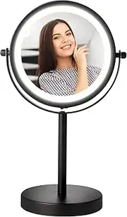 Clevinger Lighted Makeup Mirror, Double Sided 1X/3X Magnifying Mirror LED Vanity Mirror, 360° Swivel Shaving Mirror Personal Cosmetic Mirrors with Lights and Magnification for Bathroom Bedroom Desk