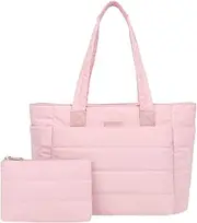 [WZLMOUAO] Tote Bag for Women, Quilted Tote Bag with Zipper, Puffer Work Bag with Laptop Compartment