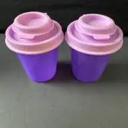 Tupperware Mini Salt & Pepper Shakers Midgets Flip Top Seal 2oz Set Purple Pink